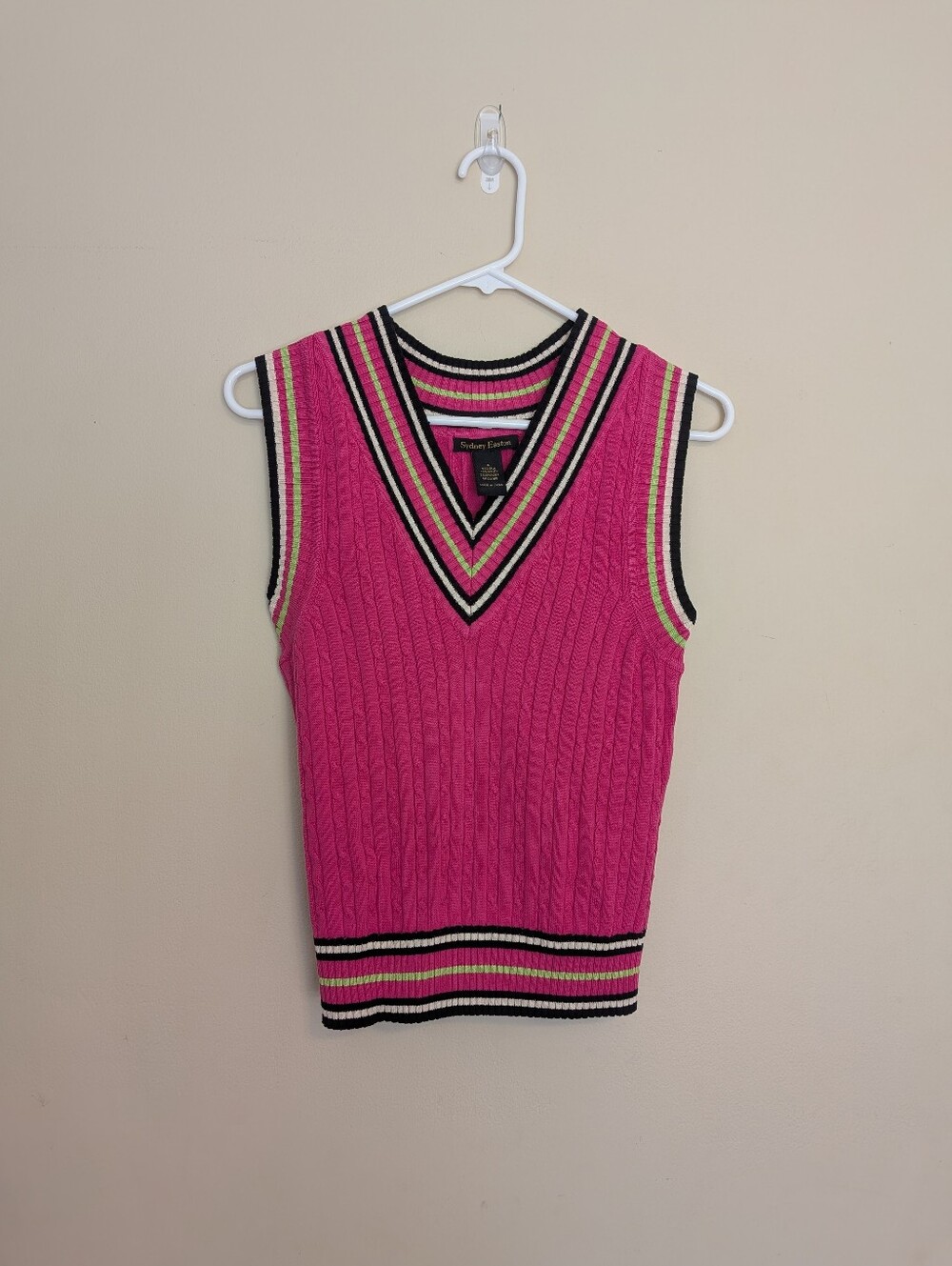 Vintage Silk Sydney Easton Cable Knit Sweater Vest Pink Size Small Golf Tennis